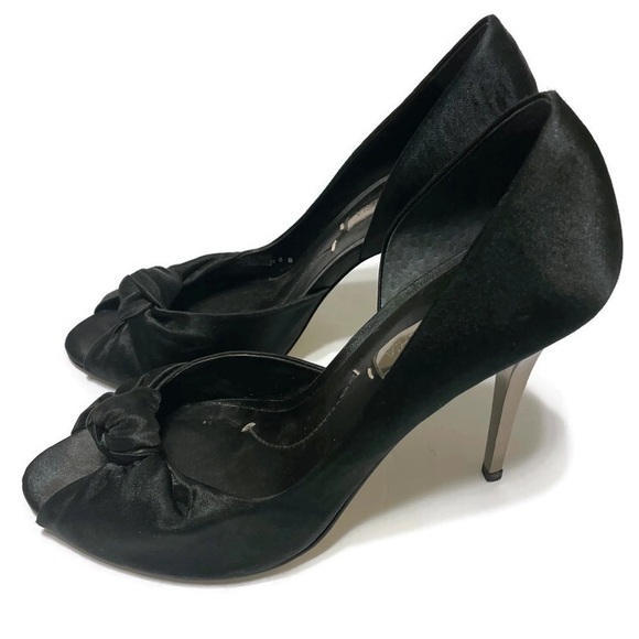 BCBGMAXAZRIA • d’Orsay Mirrored Stiletto Black Satin Peep Toe Pumps • Size 8 - Picture 6 of 12